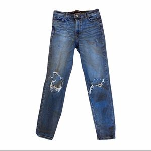 Express High Rise High Waist Ripped Distressed Jeans Denim 4 Blue Ankle Grunge